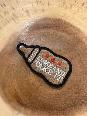 Brown 'Come And Take It' Baby Bottle Patch with Red Stars